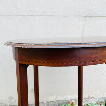 Mahogany String Inlaid Lamp Side Table- Antique