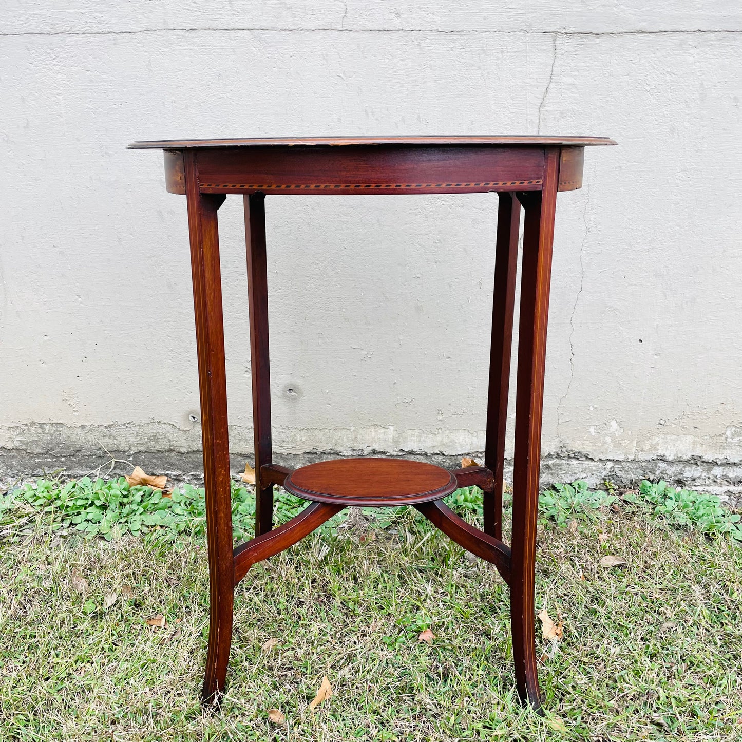 Mahogany String Inlaid Lamp Side Table- Antique