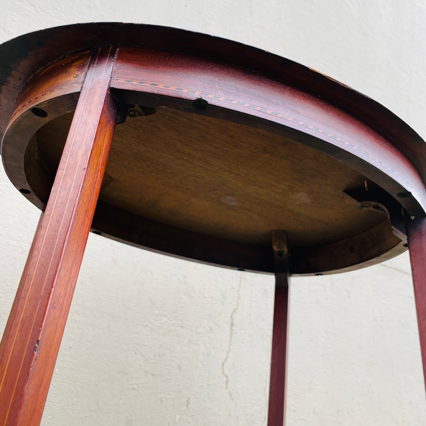 Mahogany String Inlaid Lamp Side Table- Antique