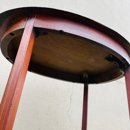 Mahogany String Inlaid Lamp Side Table- Antique