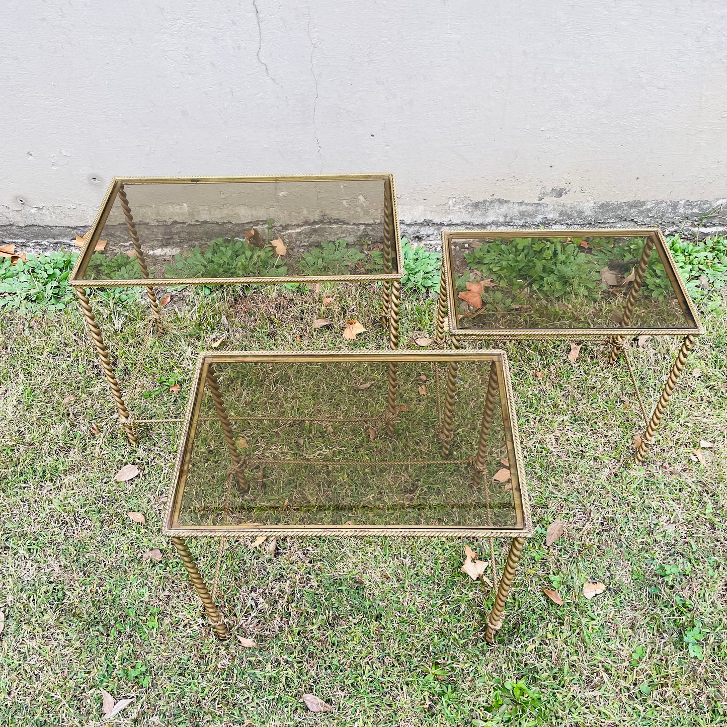 Italian Hollywood Regency Rope Twist Nesting Tables- Vintage