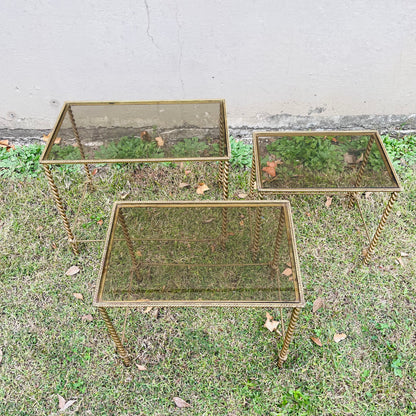 Italian Hollywood Regency Rope Twist Nesting Tables- Vintage