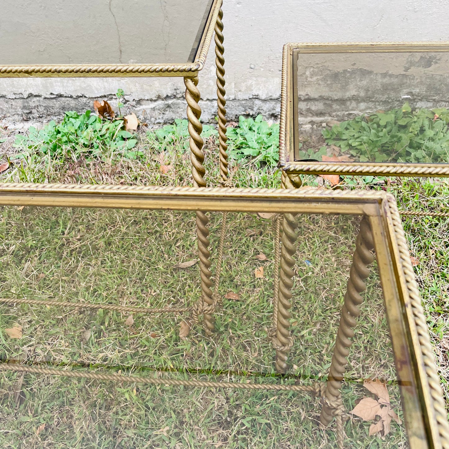 Italian Hollywood Regency Rope Twist Nesting Tables- Vintage
