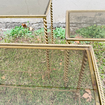 Italian Hollywood Regency Rope Twist Nesting Tables- Vintage