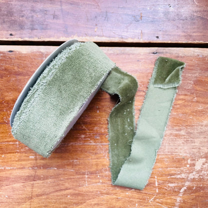 Olive Green Velvet Rough Cut Ribbon