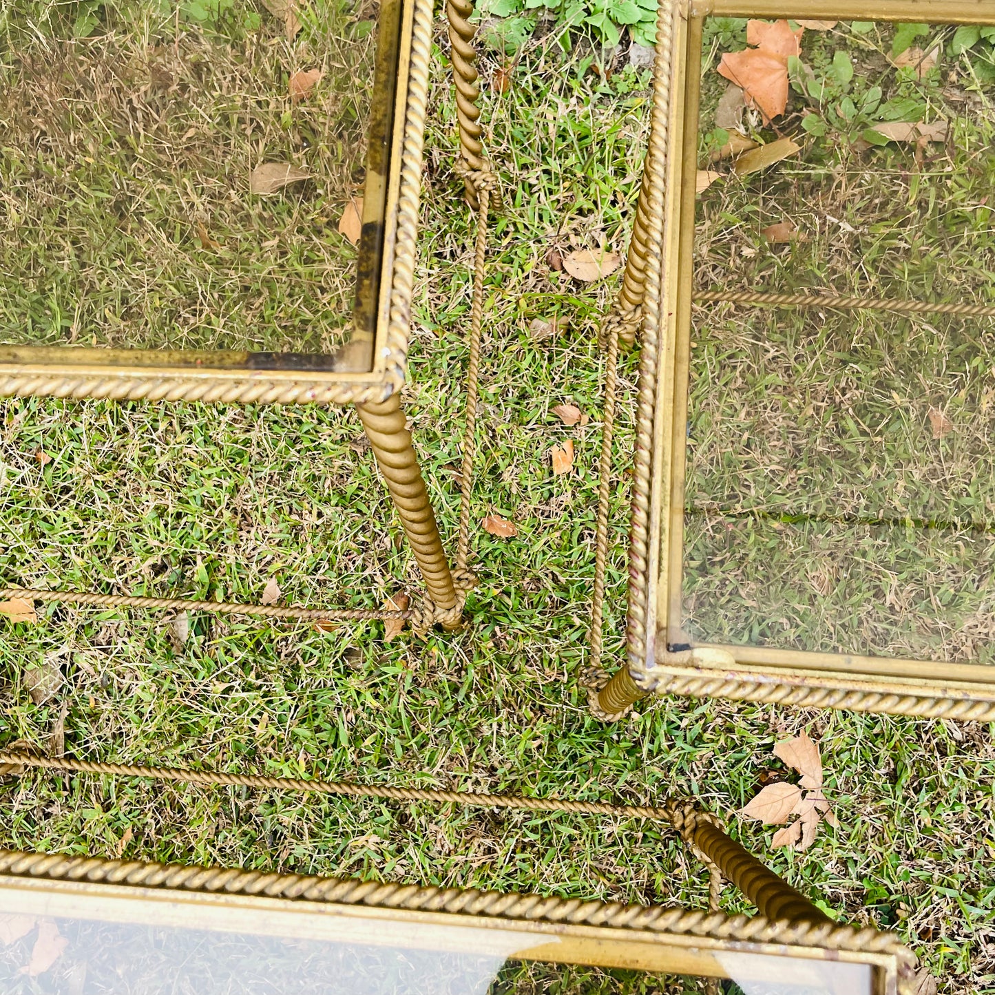 Italian Hollywood Regency Rope Twist Nesting Tables- Vintage