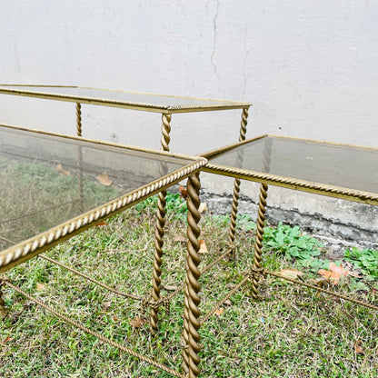 Italian Hollywood Regency Rope Twist Nesting Tables- Vintage
