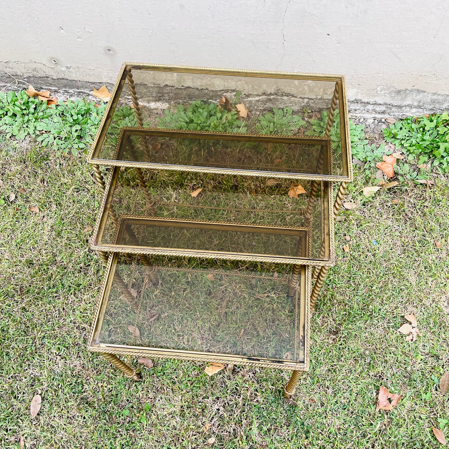 Italian Hollywood Regency Rope Twist Nesting Tables- Vintage