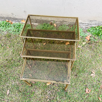 Italian Hollywood Regency Rope Twist Nesting Tables- Vintage