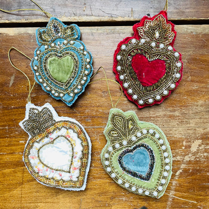 Scared Heart Velvet & Beaded Ornament