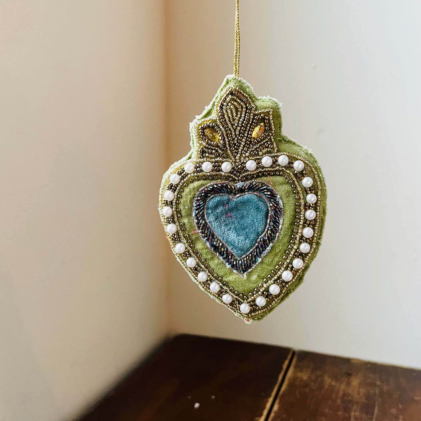 Scared Heart Velvet & Beaded Ornament