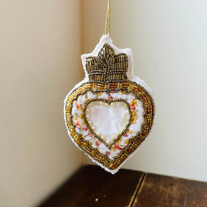 Scared Heart Velvet & Beaded Ornament