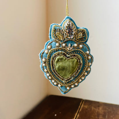 Scared Heart Velvet & Beaded Ornament