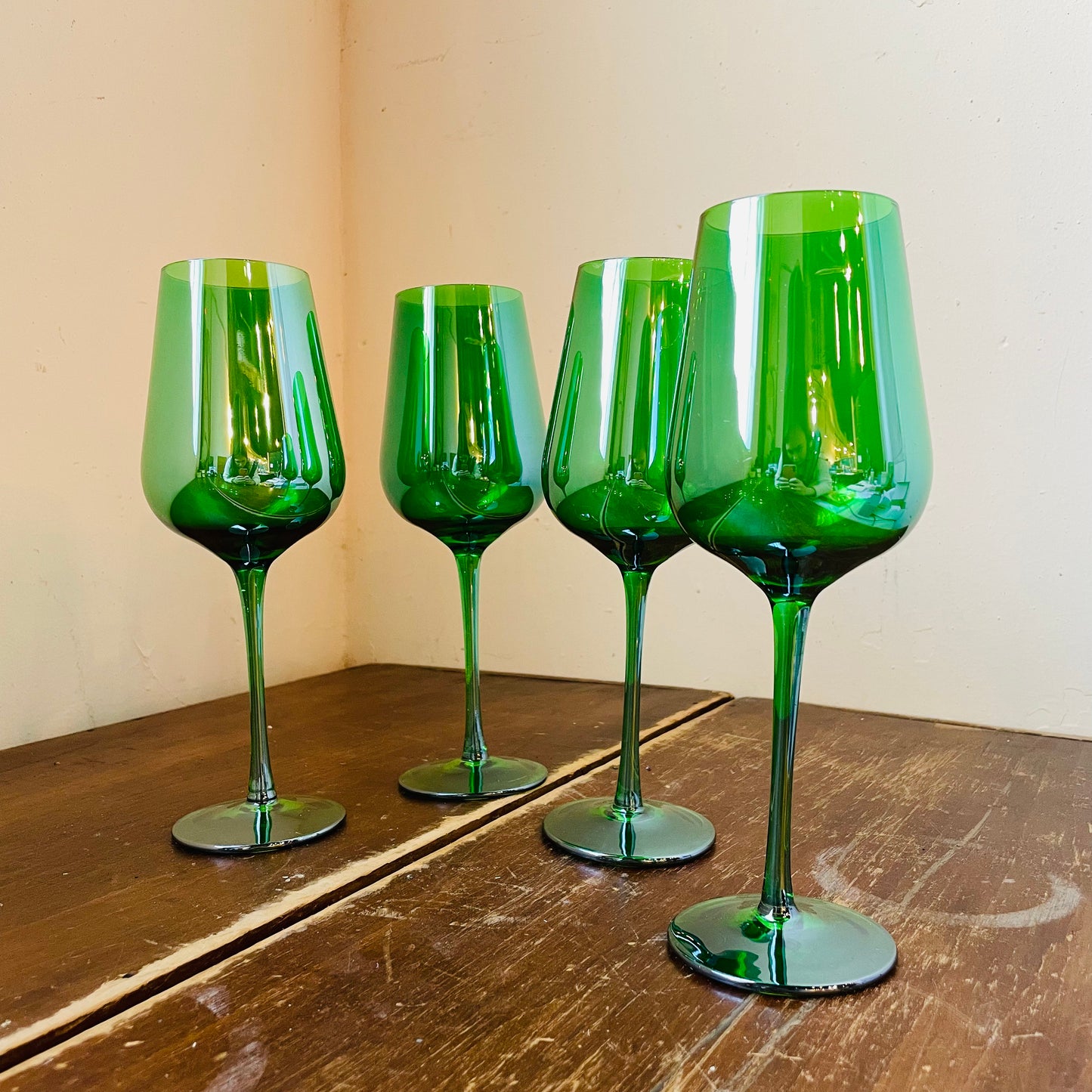 Celebration Green Stemmed Wine Glasses- Set of 4