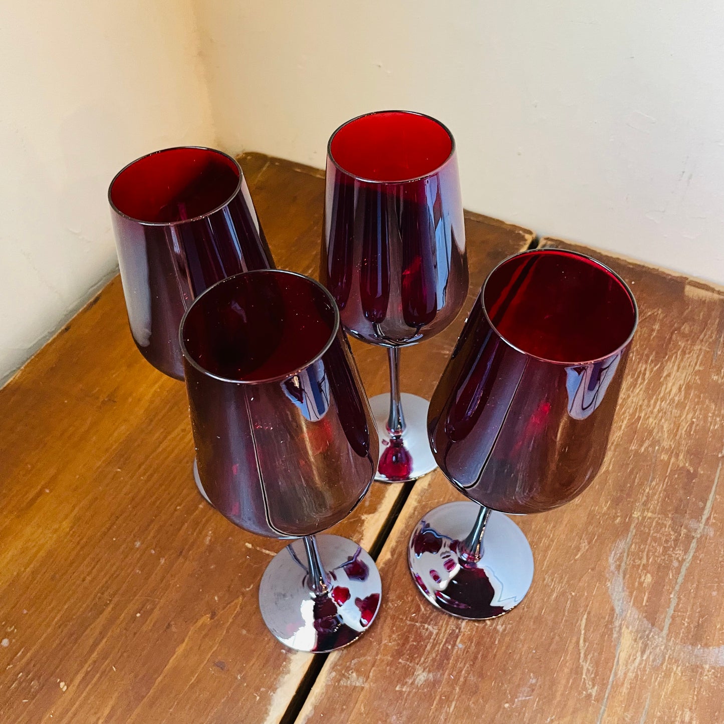 Celebration Red Stemmed Wine Glasses- Set of 4