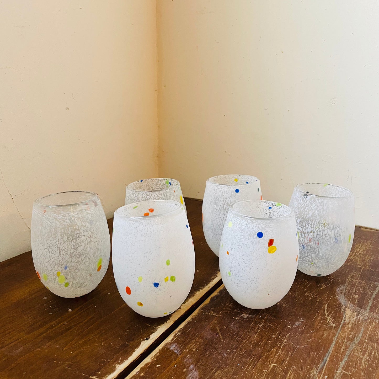 White Confetti Stemless Wine Glasses- Set of 6