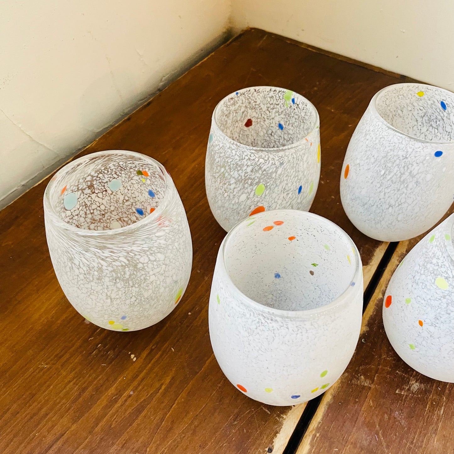 White Confetti Stemless Wine Glasses- Set of 6