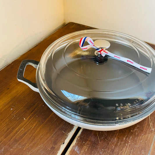STAUB Cast Iron 3.5-qt Braiser with Glass Lid: White