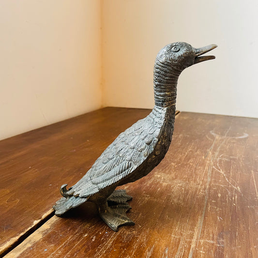 Detailed Silvered Bronze Walking Duck- Vintage