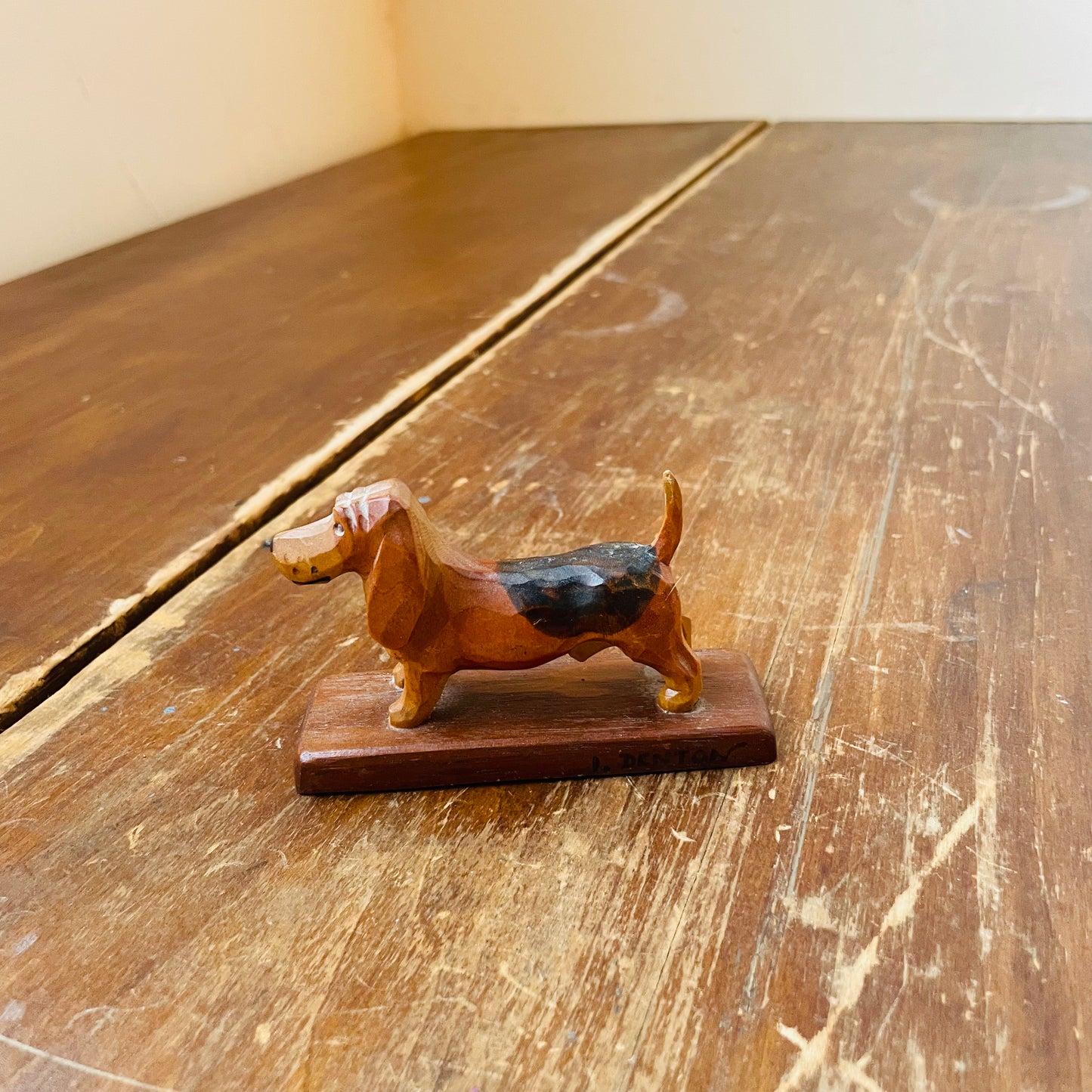 Hand-Carved Wooden Basset Hound- Vintage