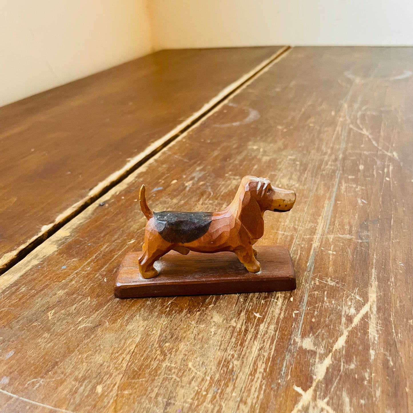Hand-Carved Wooden Basset Hound- Vintage