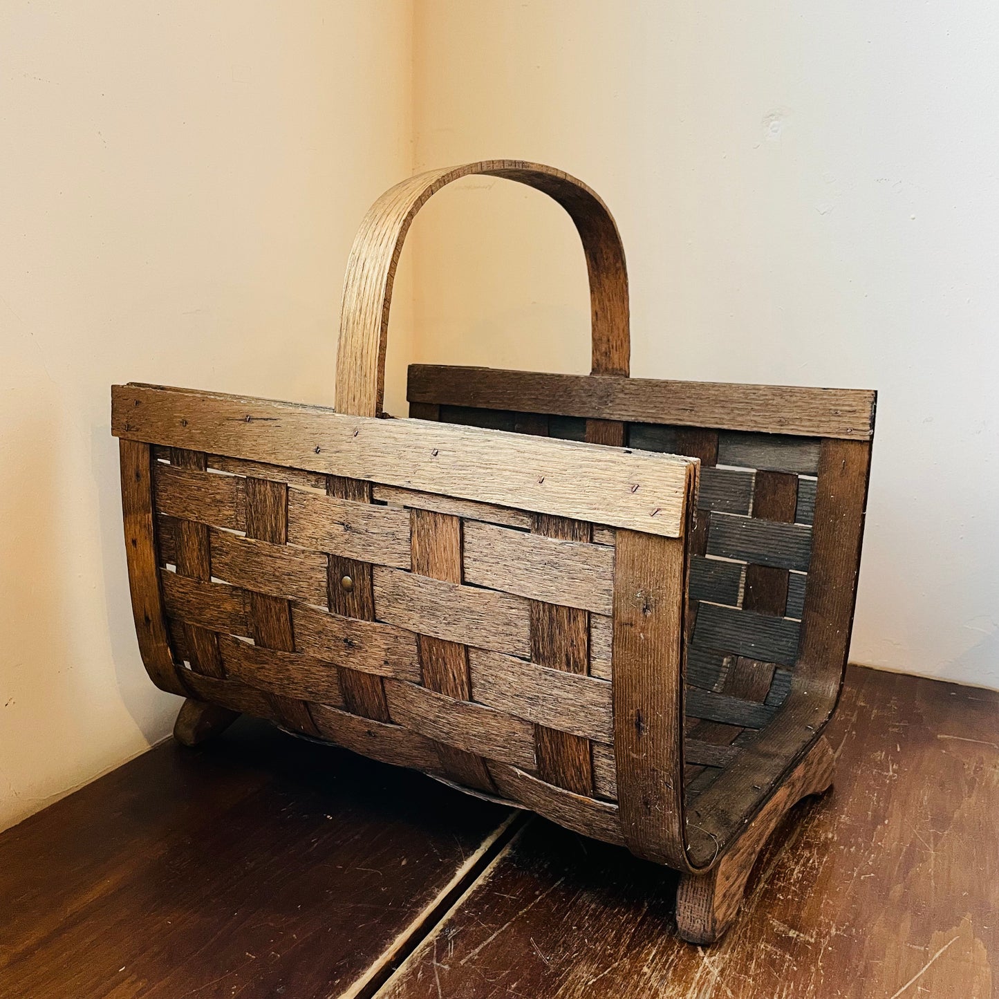 Dark Stained Wooden Log Basket- Vintage