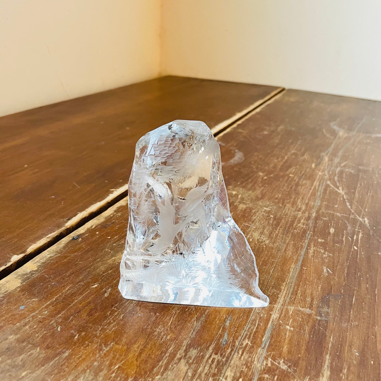 Cut Quartz with Etched Ducks- Vintage