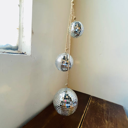 Three Disco Balls on Jute Rope