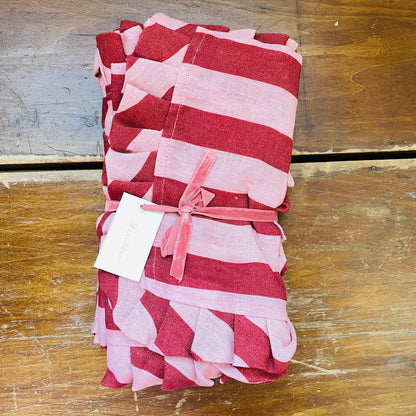 Pink & Red Stripe Ruffle Fabric Napkins- Set of 4