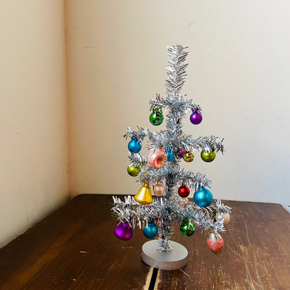 Vintage Tinsel Tree with Ornaments