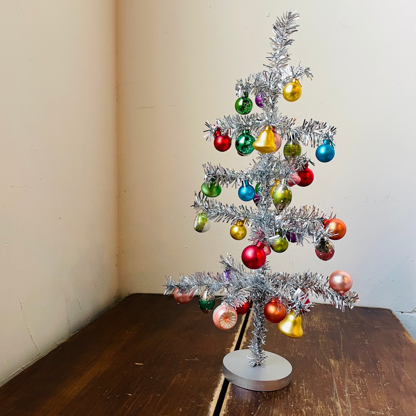 Vintage Tinsel Tree with Ornaments