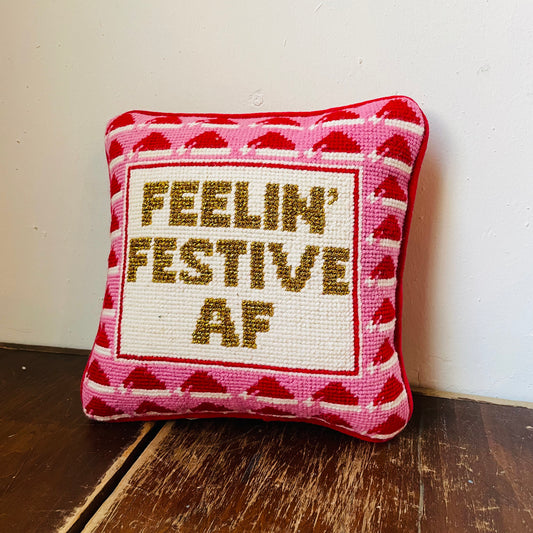 Festive AF Needlepoint Pillow