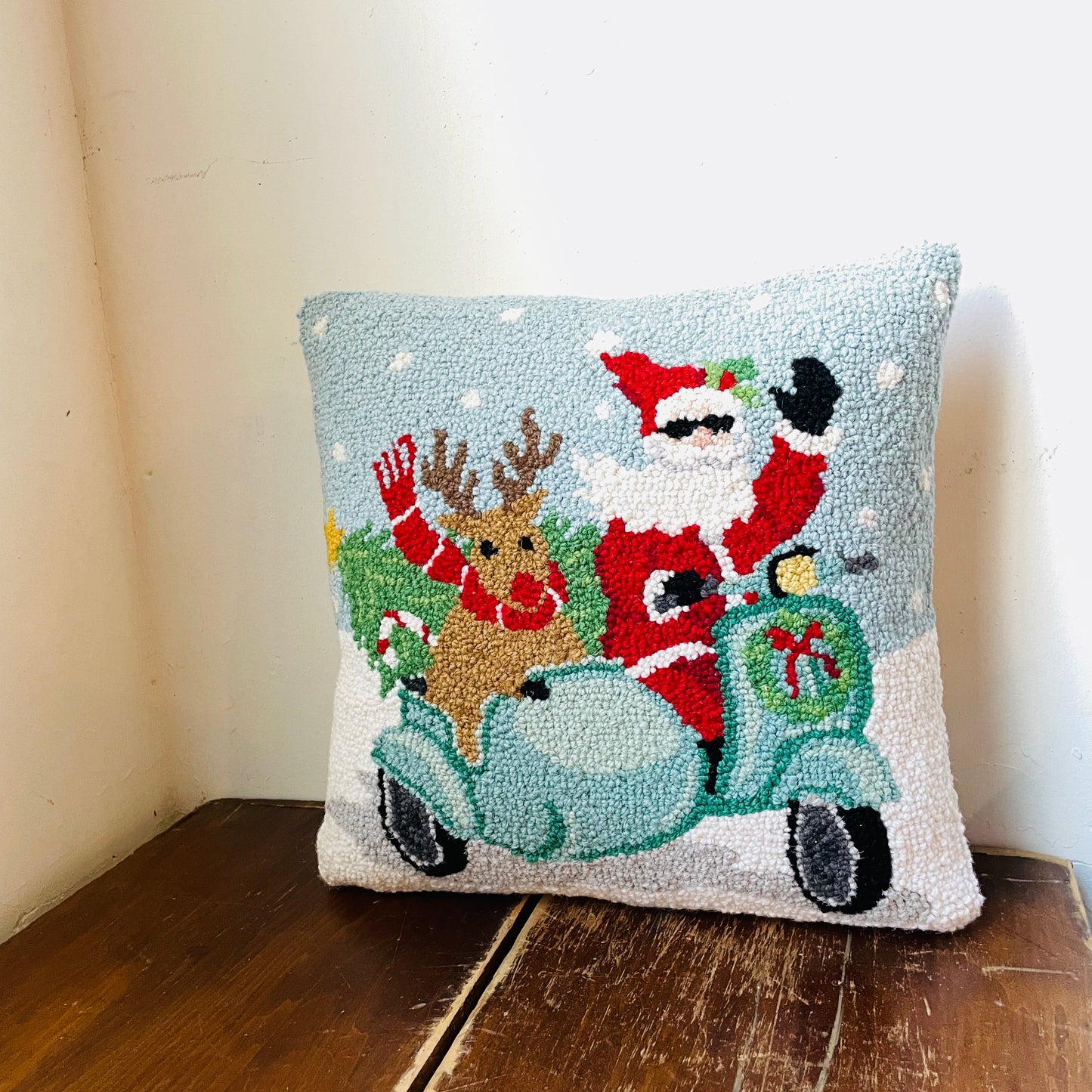 Santa & Reindeer in Sidecar Hook Pillow