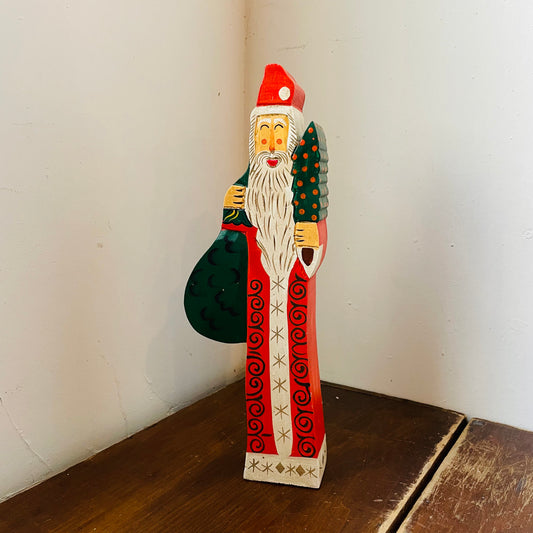 Painted Wooden Santa Sculpture