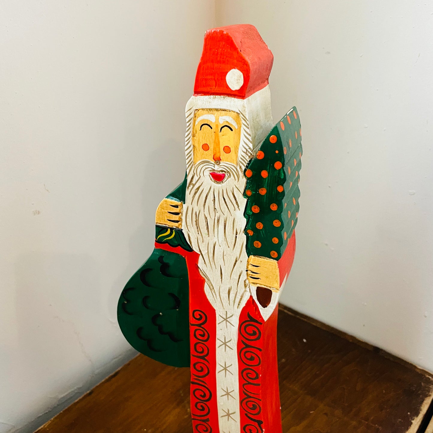 Painted Wooden Santa Sculpture