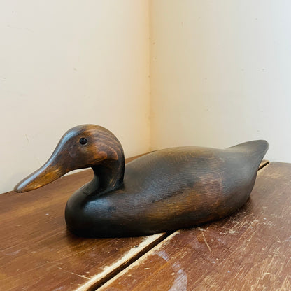 Carved Wooden Dark Stain Duck- Vintage