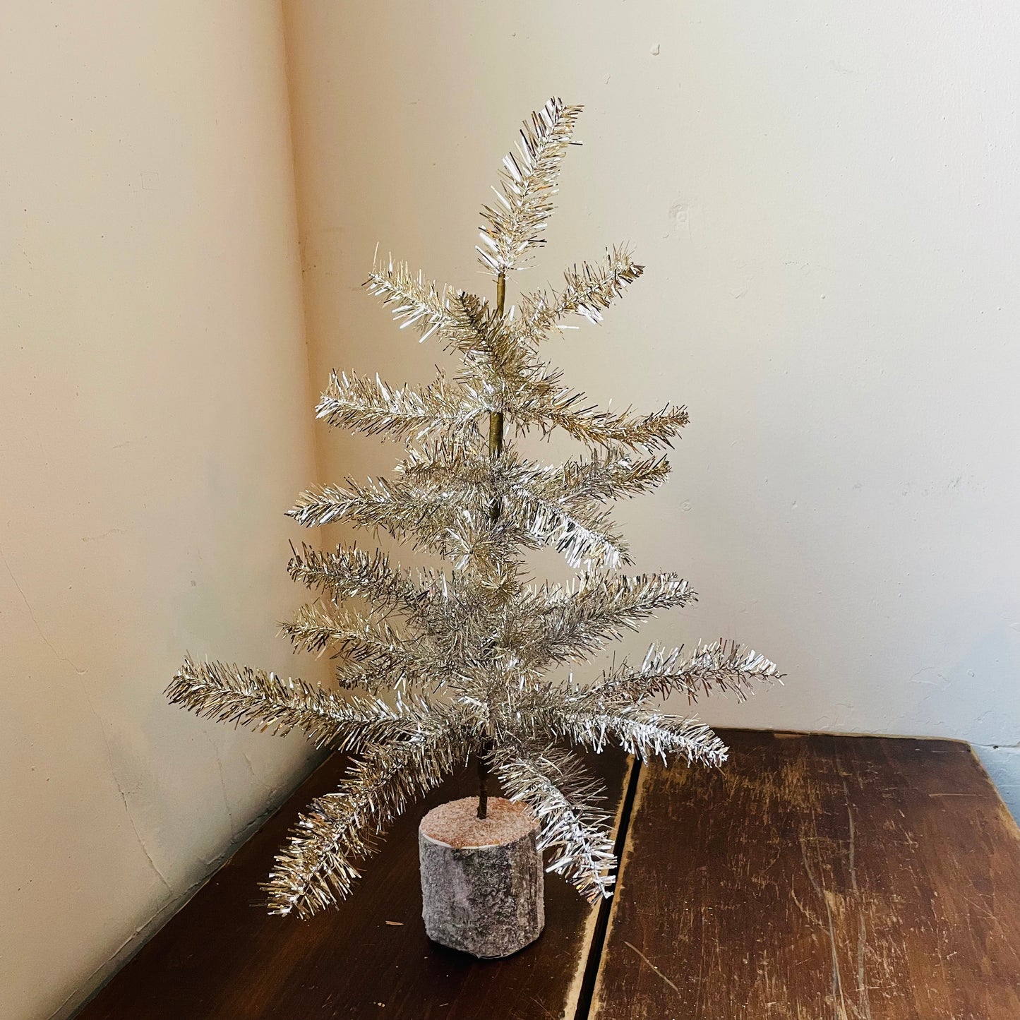 Tinsel Tree with Wood Base