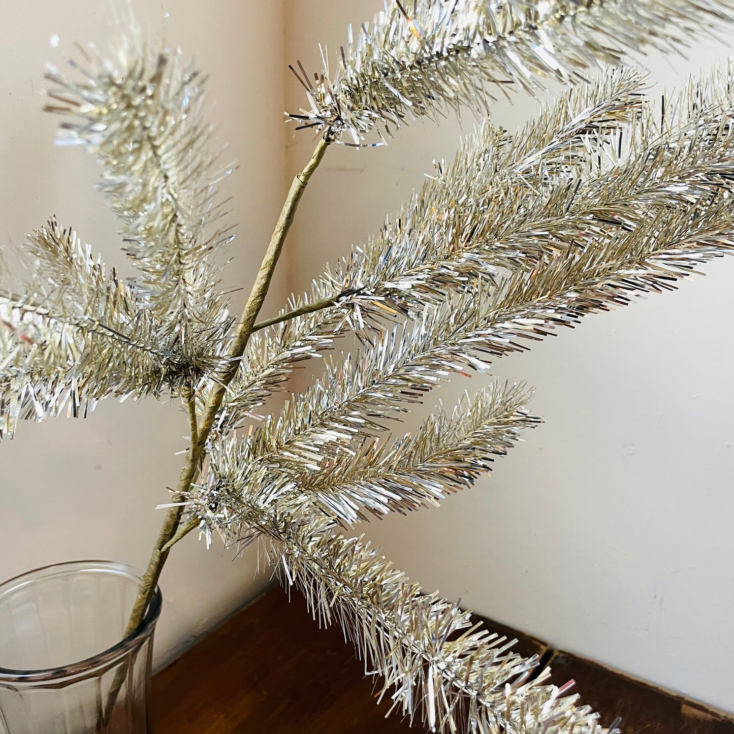 Antiqued Silver Tinsel Spray