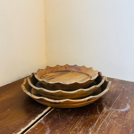 Set of 3 Mango Wood Wavy Platters