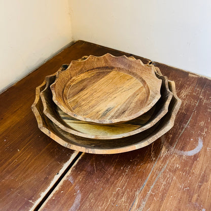 Set of 3 Mango Wood Wavy Platters