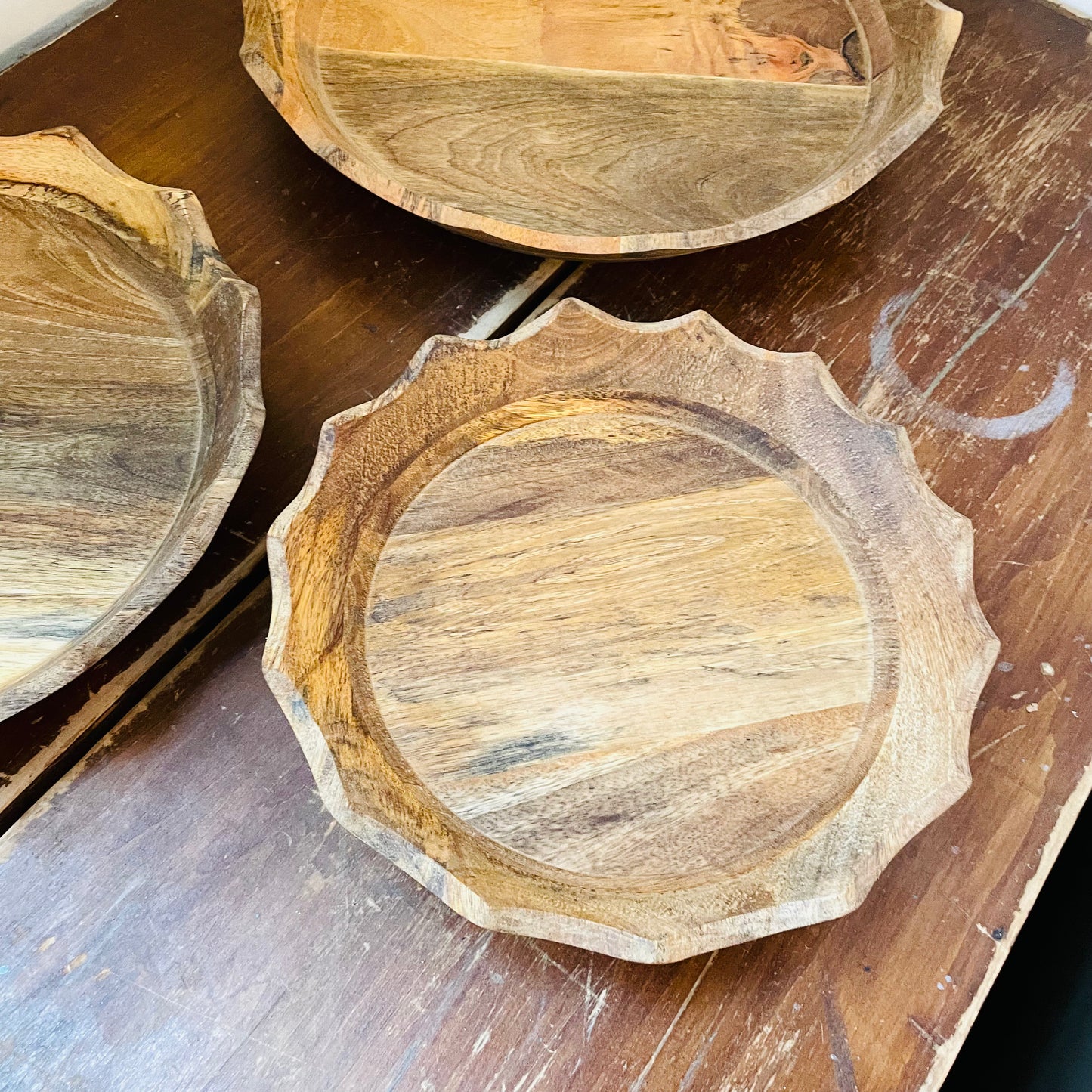 Set of 3 Mango Wood Wavy Platters