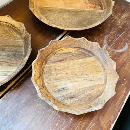 Set of 3 Mango Wood Wavy Platters