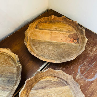 Set of 3 Mango Wood Wavy Platters