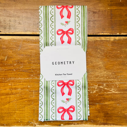 Christmas Bow Stripe Tea Towel