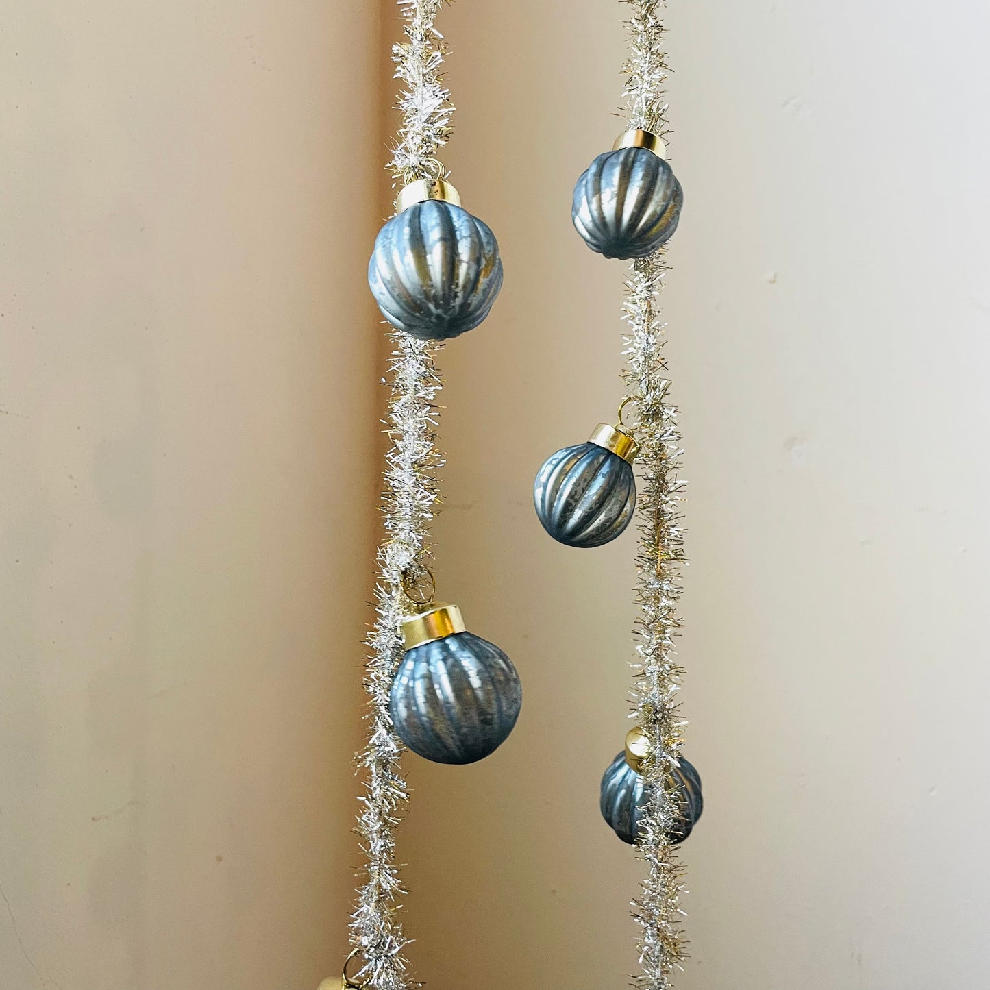 Antique Blue Glass Ball and Tinsel Garland