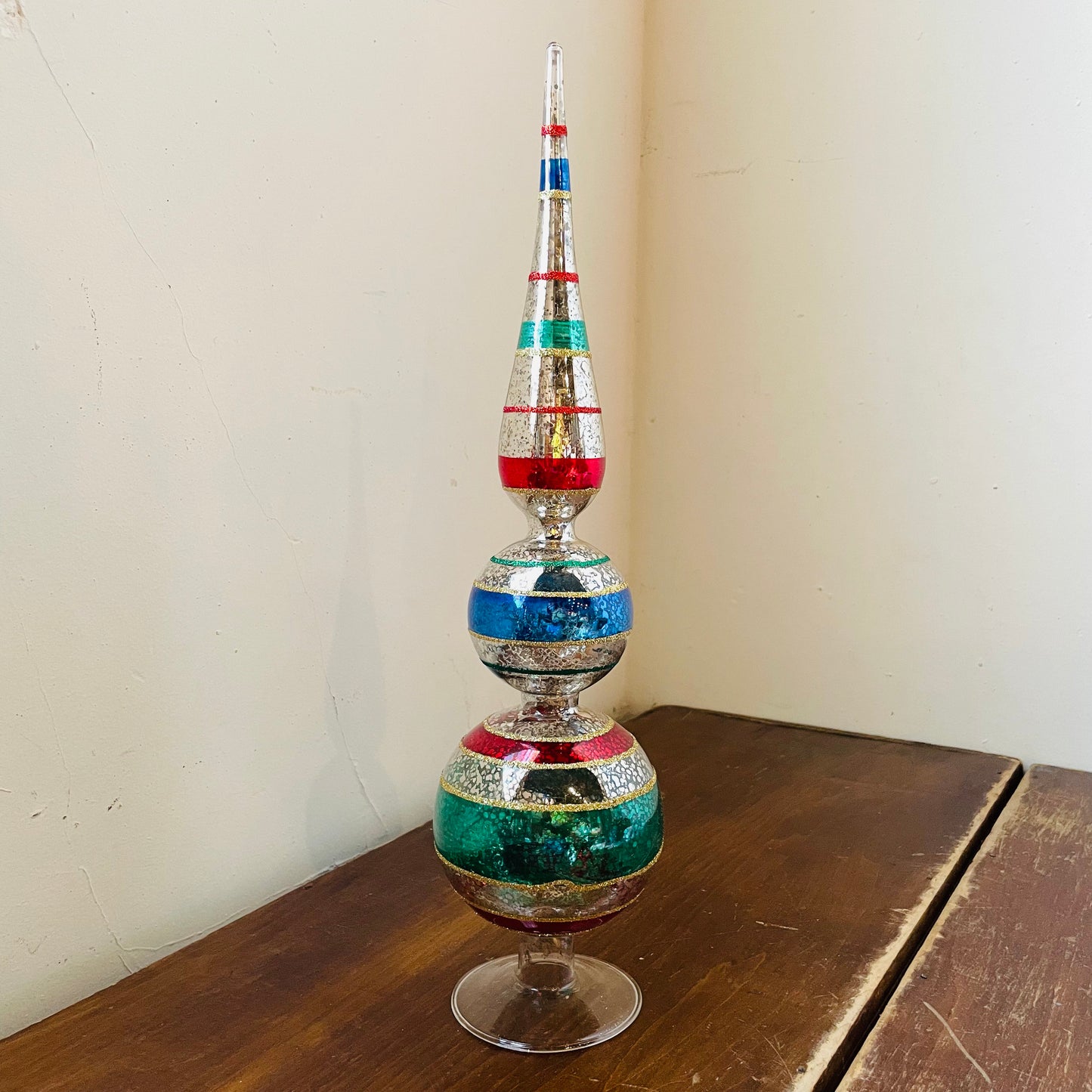 Retro Stripe Glass Tabletop Finial