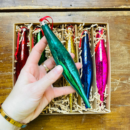 Boxed Set of Multi Colored Glass Drop Ornaments