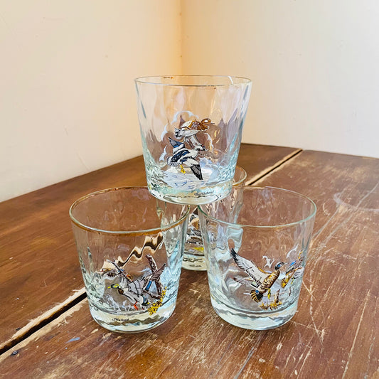 Ned Smith Wild Game Duck Lowball Glasses- Set of 4- Vintage