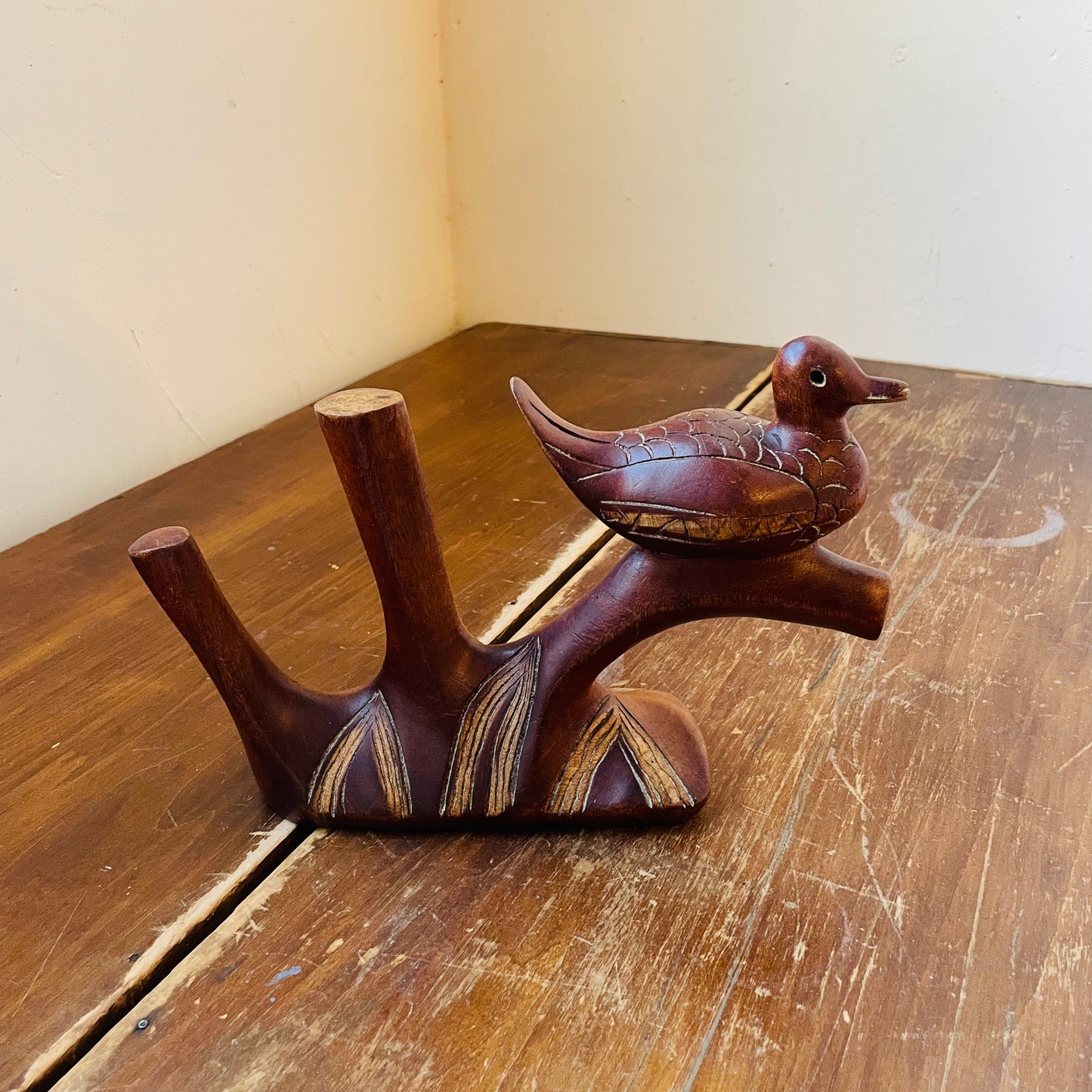 Carved Duck on a Branch- Vintage