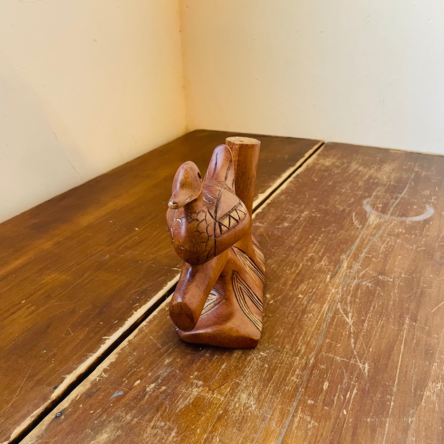 Carved Duck on a Branch- Vintage